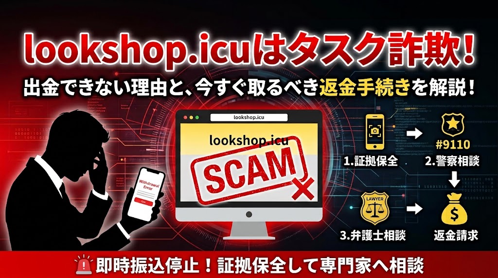 lookshop.icuはタスク詐欺！出金できない理由と今すぐ取るべき返金・被害回復の手続き