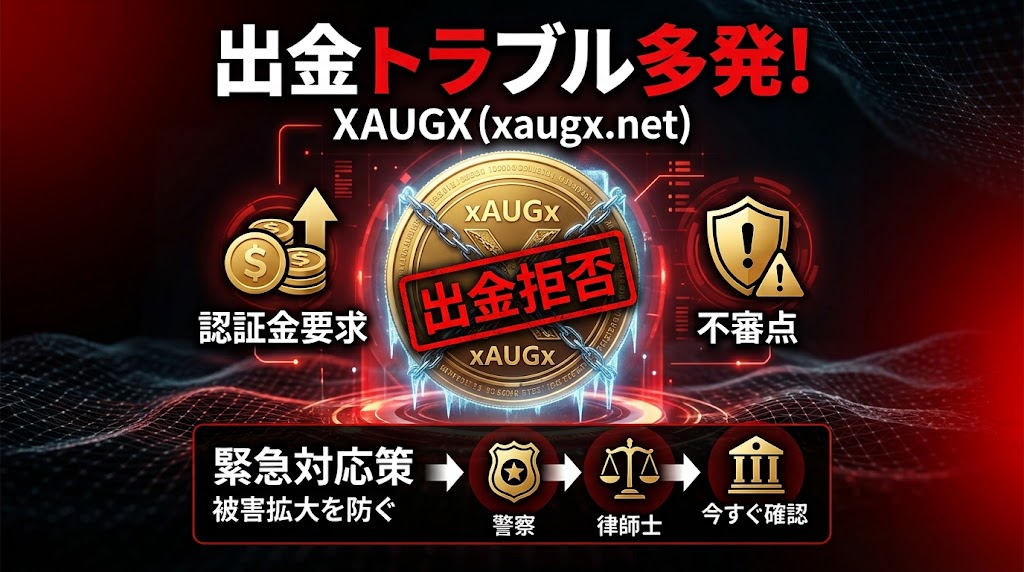 【出金トラブル多発】XAUGX(xaugx.net)の認証金要求・不審点と緊急対応策