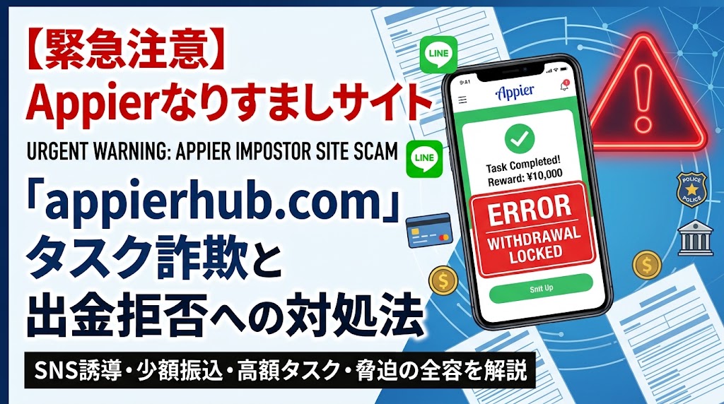 Appier偽サイト(appierhub.com)のタスク詐欺手口と出金拒否への緊急対処法